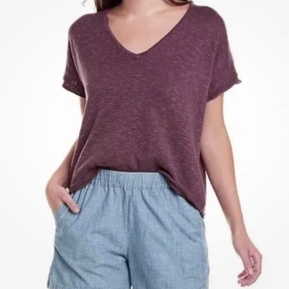 MADEWELL Marled Ellendale Sweater Tee. Plum. COTTON LINEN BLEND. 3X